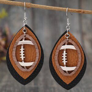 Chestnut Rugby Football Shape PU Leather Drop Earrings